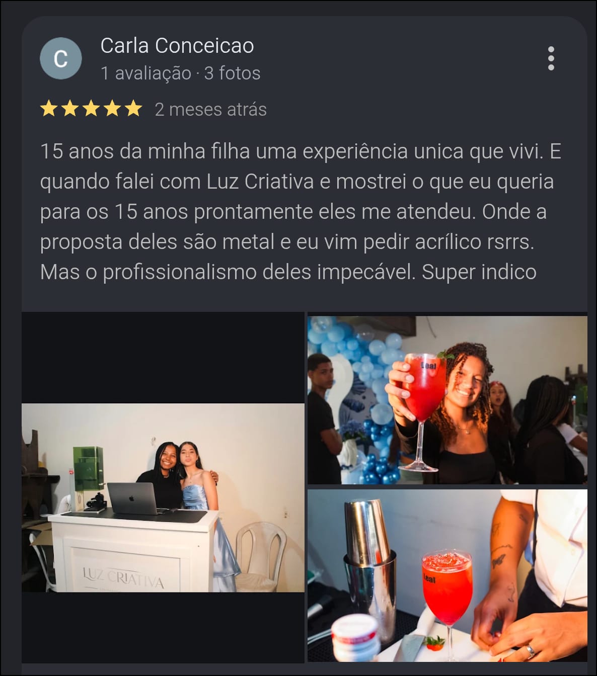 Avaliação de Carla Conceicao com fotos do evento